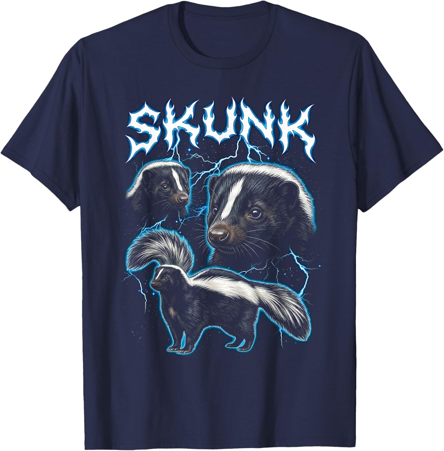 Skunk Vintage 90s Heavy Metal Retro Skunk Animal Lover Skunk T-Shirt - T-Shirt | Navy