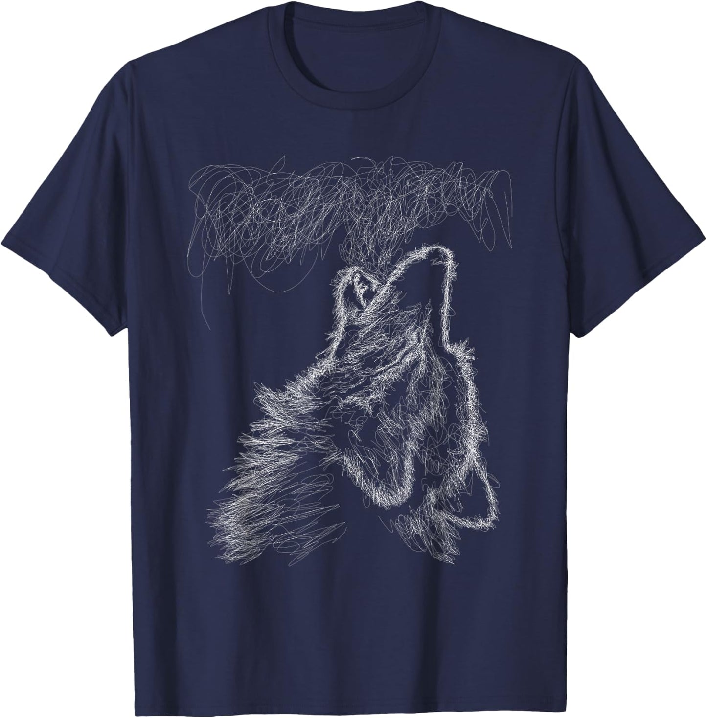 Wolf Howling Scribble Head Art Sketch for Lover Wolves Wild T-Shirt - T-Shirt | Navy