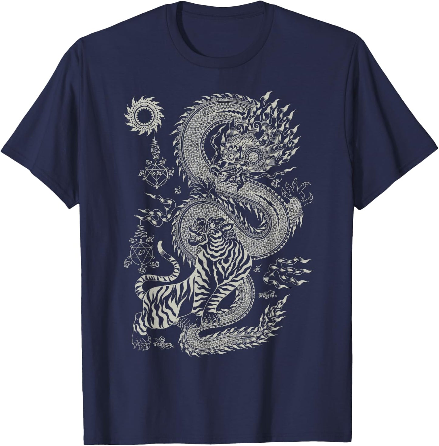 Thai Talisman Tiger Dragon Thailand Traditional Art Graphic T-Shirt - T-Shirt | Navy