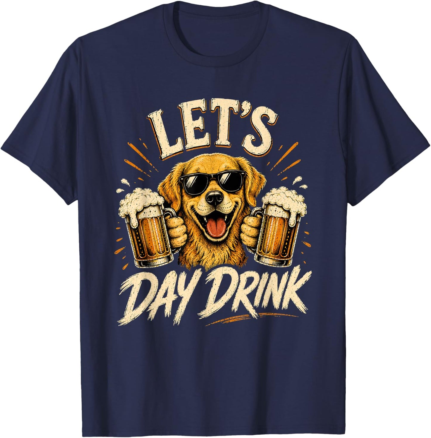 Funny Lets Day Drink Dog Beer Lover Humor T-Shirt - T-Shirt | Navy
