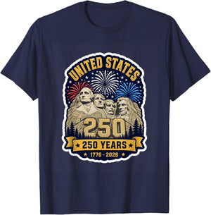 Mount Rushmore 250 Years USA Fourth of July 1776 2026 T-Shirt - T-Shirt | Navy