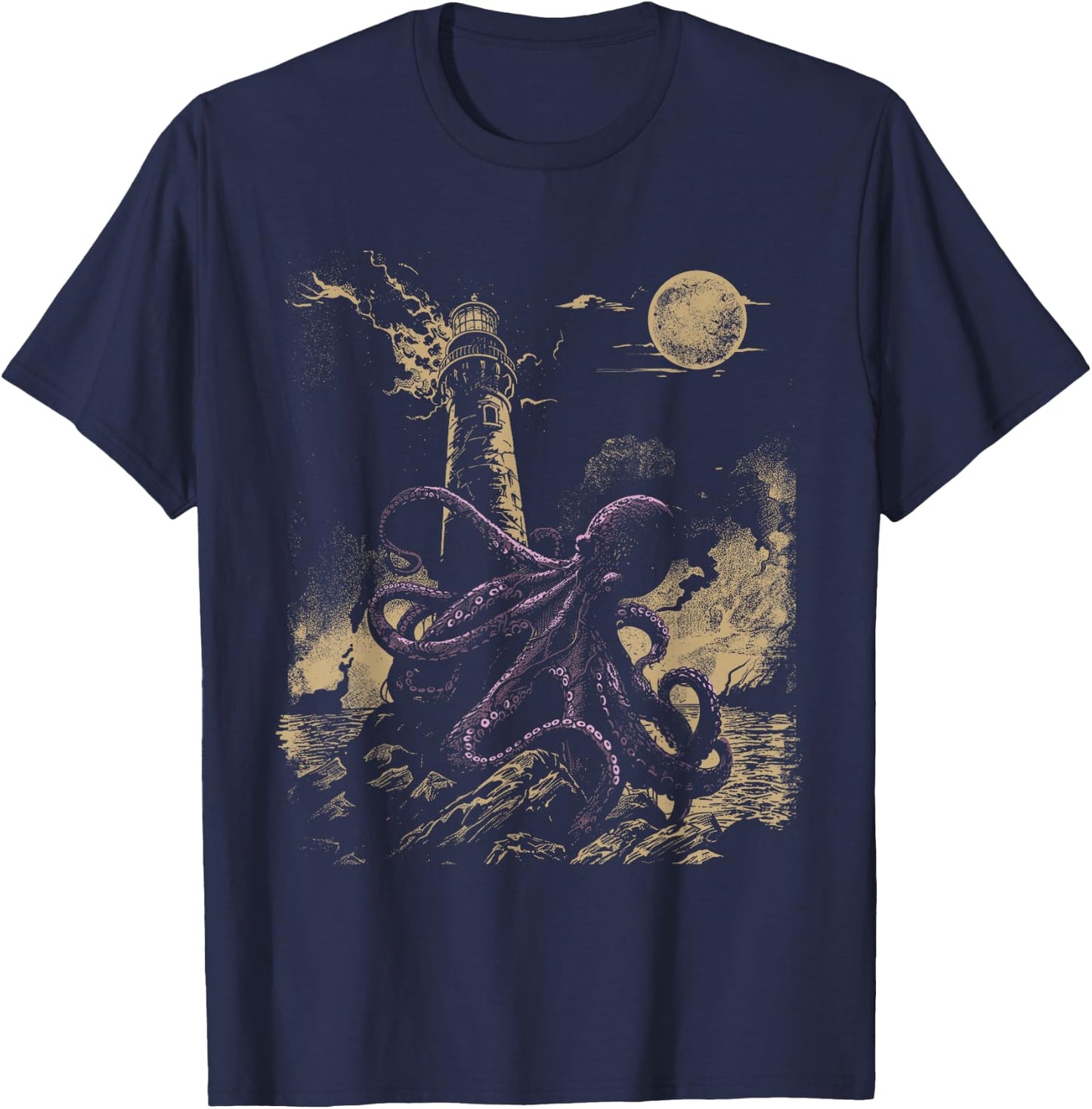 Nautical Lighthouse Octopus T-Shirt - T-Shirt | Navy