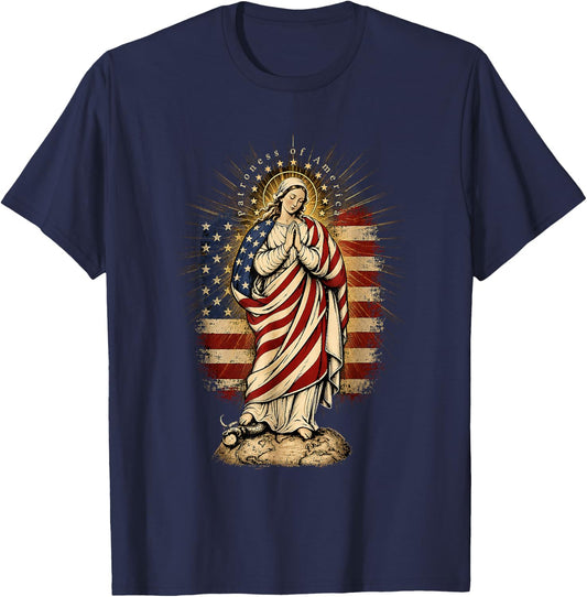 Patroness of The USA Blessed Virgin Mary Catholic Art T-Shirt - T-Shirt | Navy