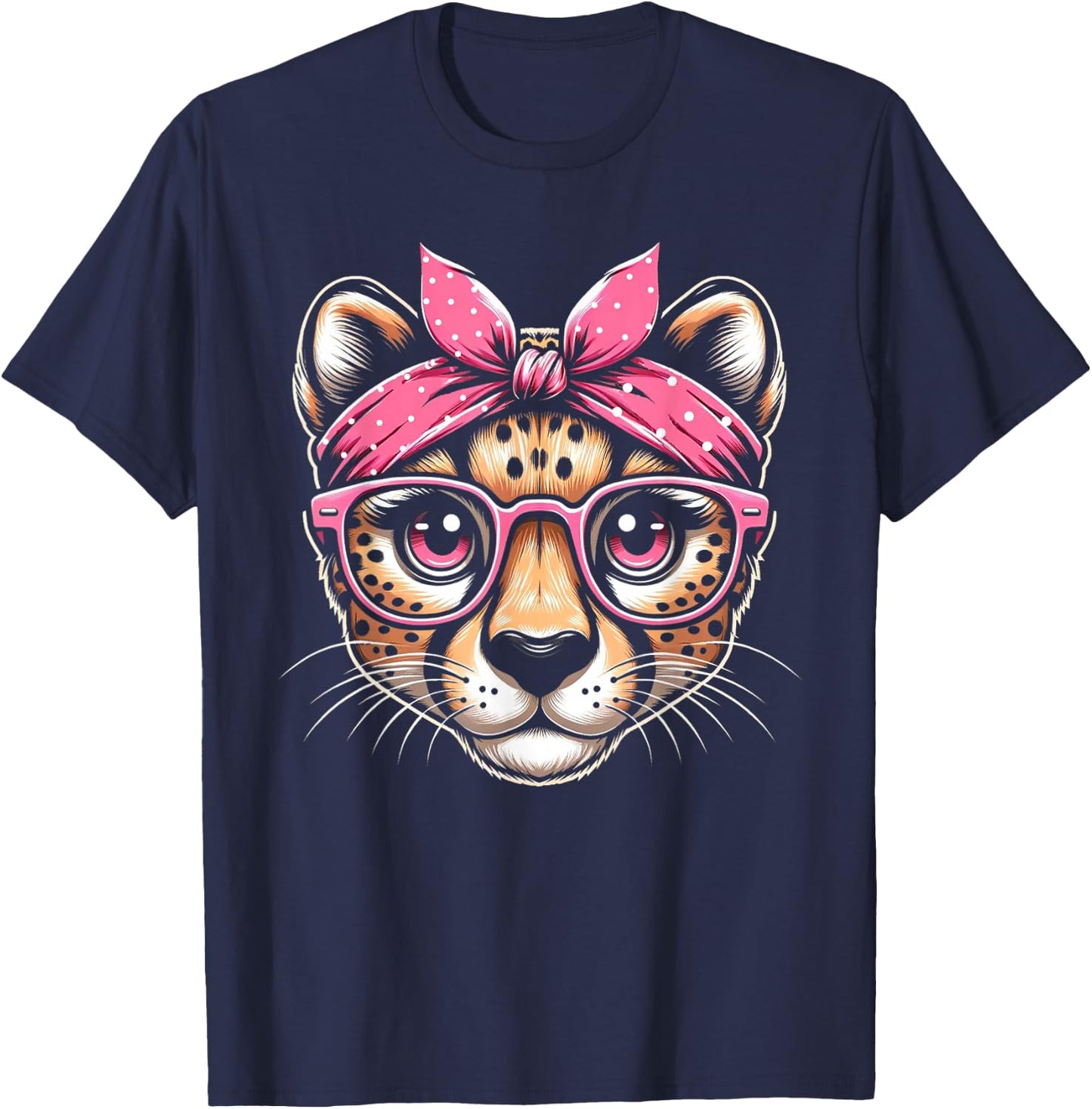 Cheetah Pink Bandana Glasses T-Shirt - T-Shirt | Navy