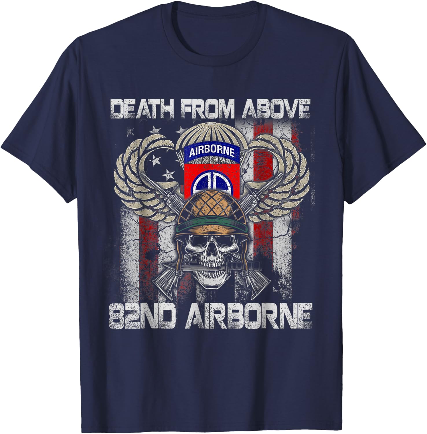 Death From Above 82nd Airborne Division Veteran Vintage Flag T-Shirt - T-Shirt | Navy
