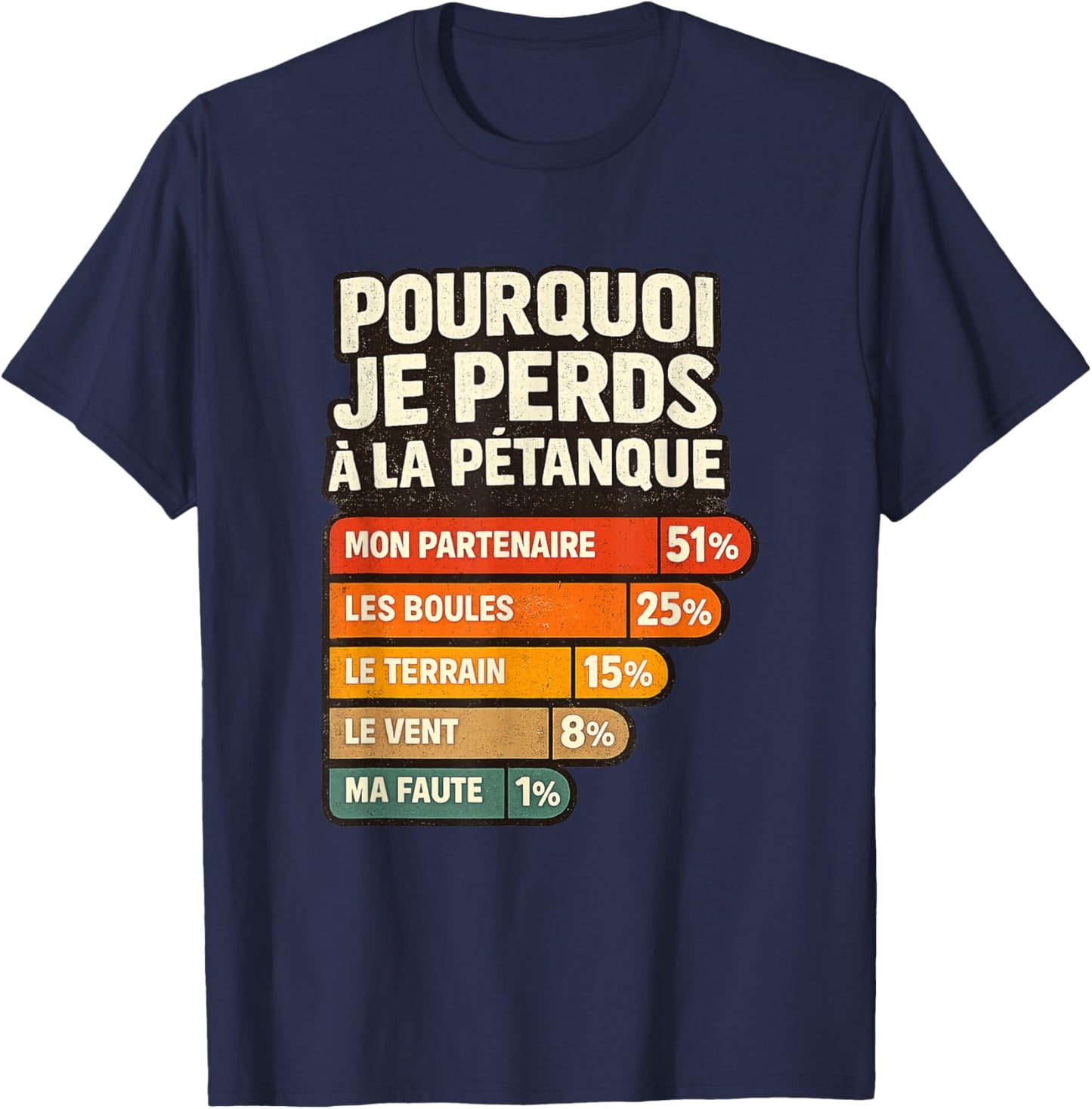Pourquoi Je Perds à la Pétanque Humour Joueur de Boules T-Shirt - T-Shirt | Navy