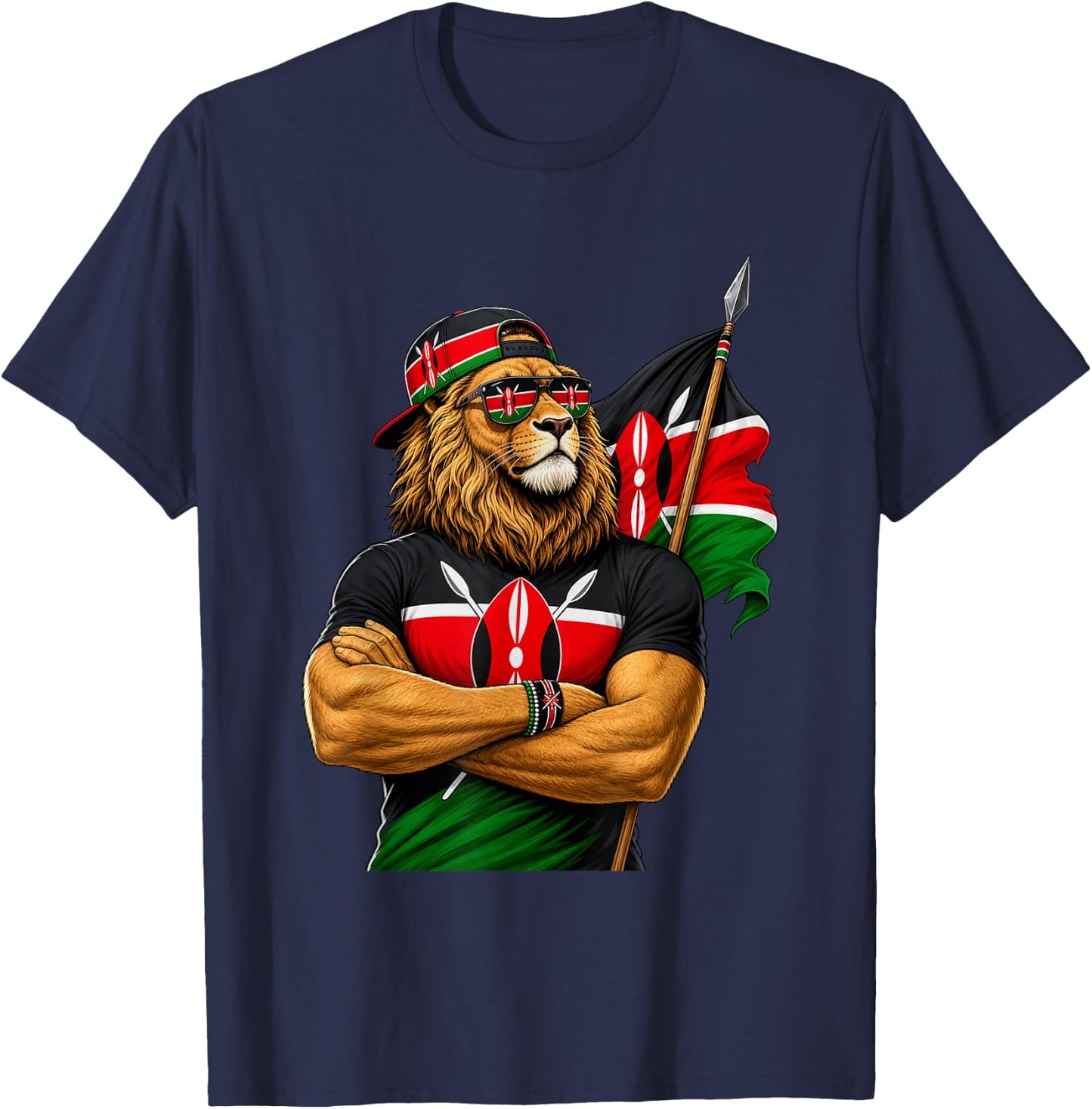 Patriotic National Pride Kenya Lion Flag T-Shirt - T-Shirt | Navy