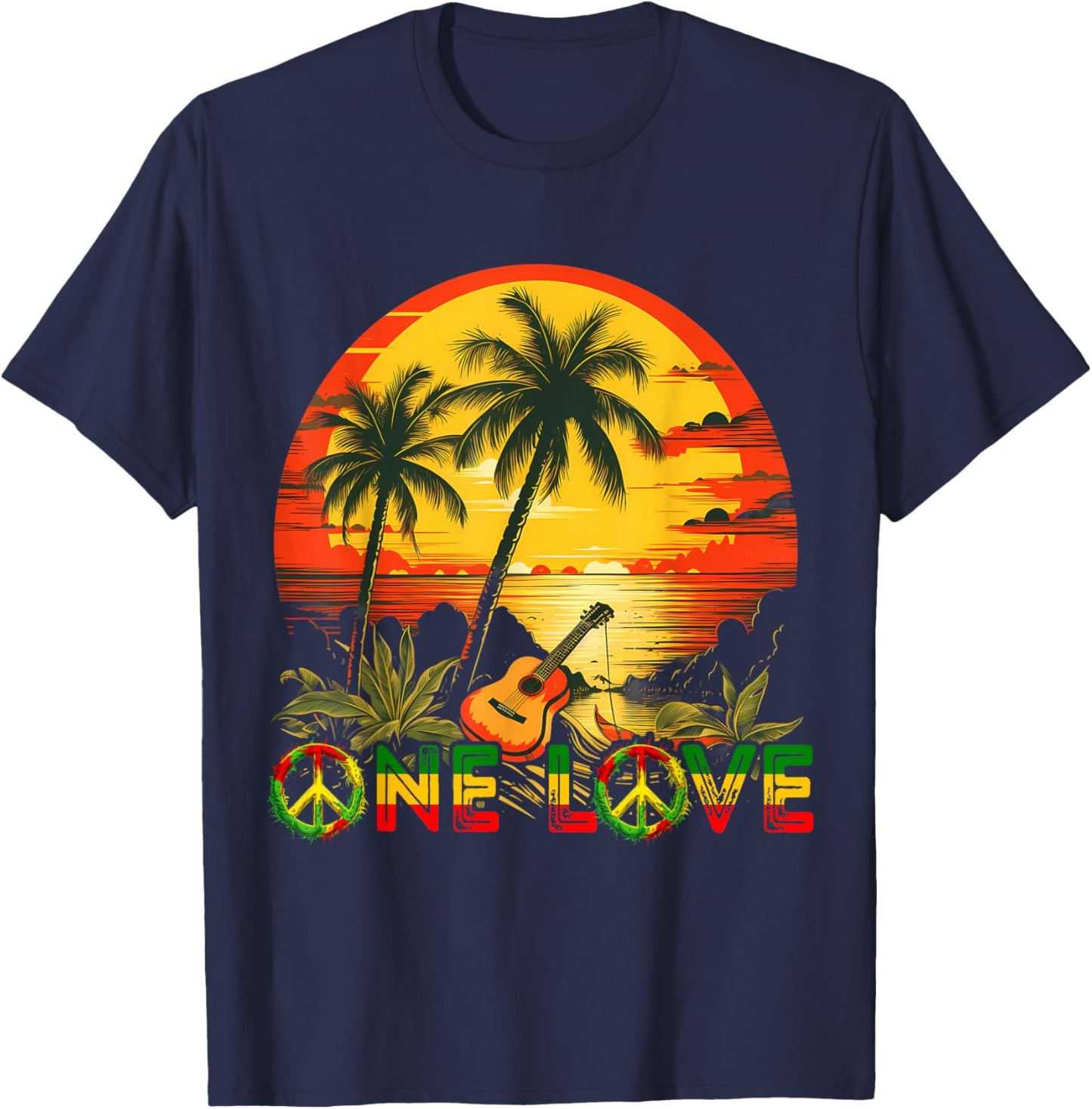 Rasta Reggae Sunset Guitarist Guitar Jamaica Reggae Music , black T-Shirt - T-Shirt | Navy