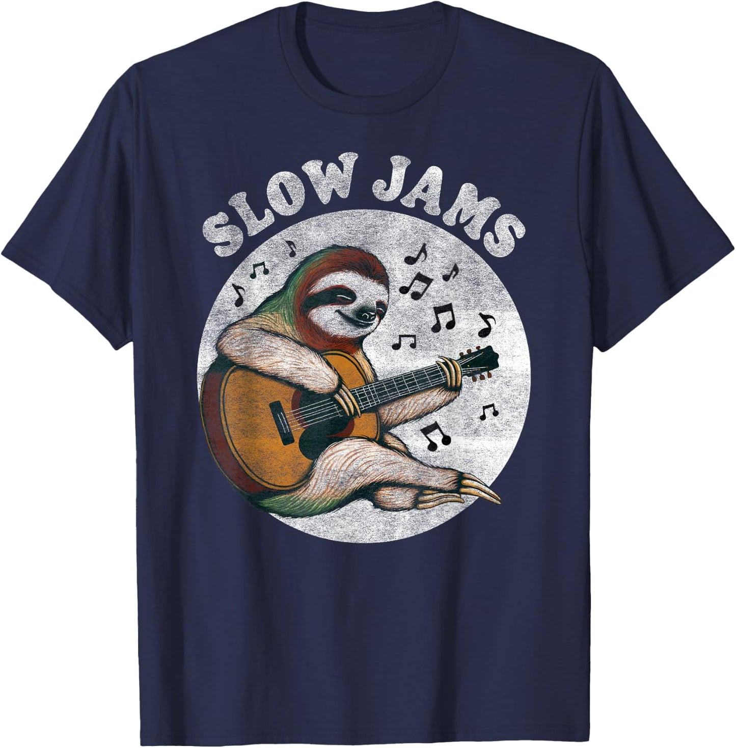 Slow Jams Sloth Playing Acoustic Guitar – Funny Music T-Shirt - T-Shirt | Navy