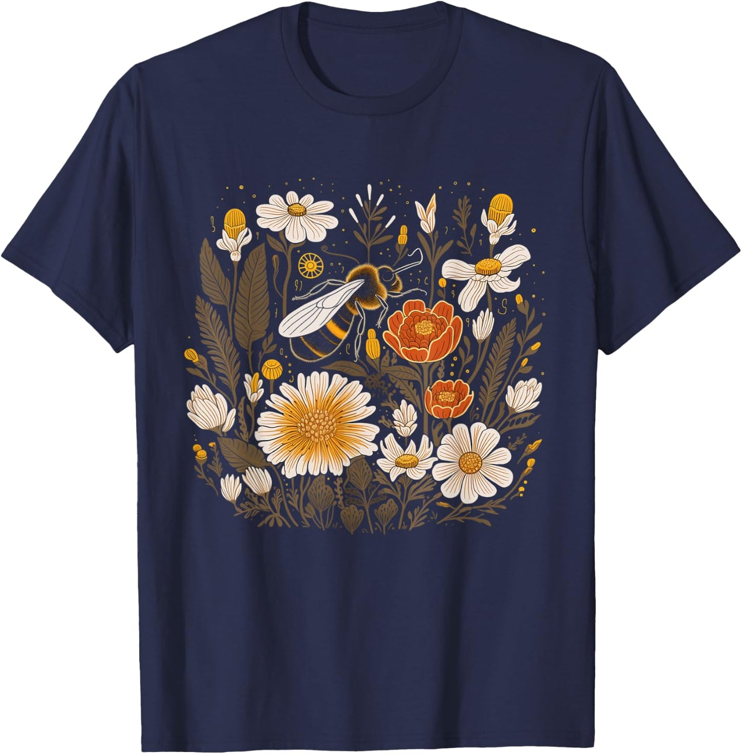 Bee Flowers Botanical Vintage Floral Beekeeping Beekeeper T-Shirt - T-Shirt | Navy
