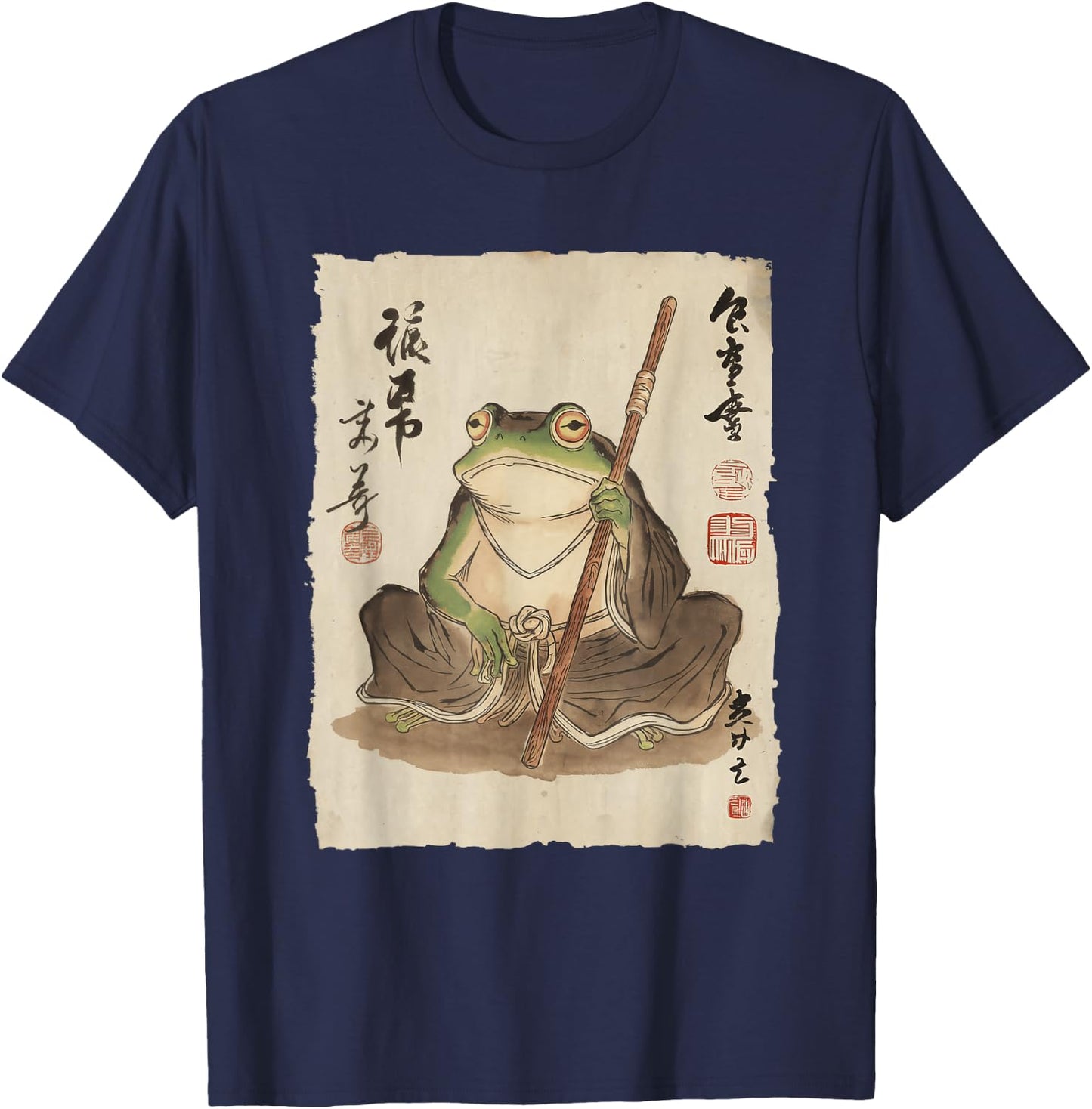 Frog Monk with Staff Japanese Ink Art Women Kids T-Shirt - T-Shirt | Navy