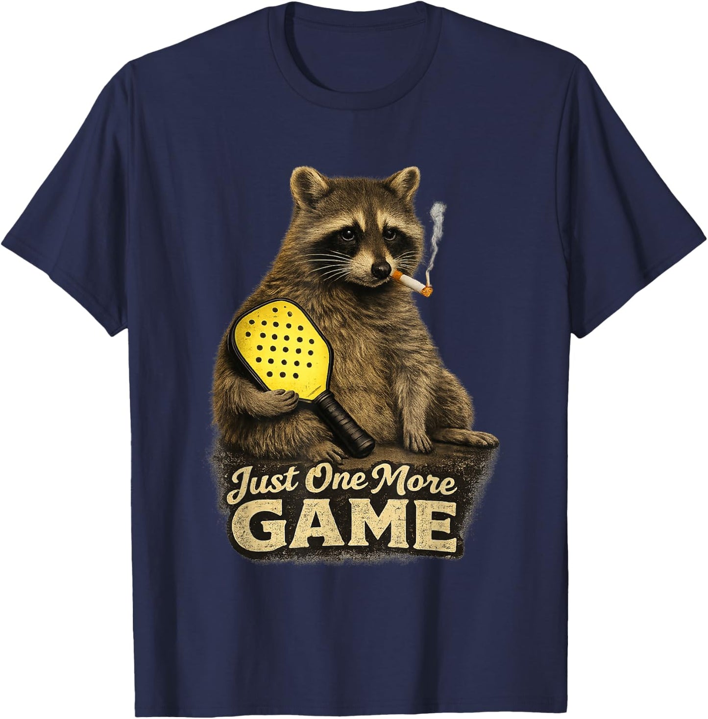 Funny Raccoon Pickleball - Just One More Game Trash Panda T-Shirt - T-Shirt | Navy