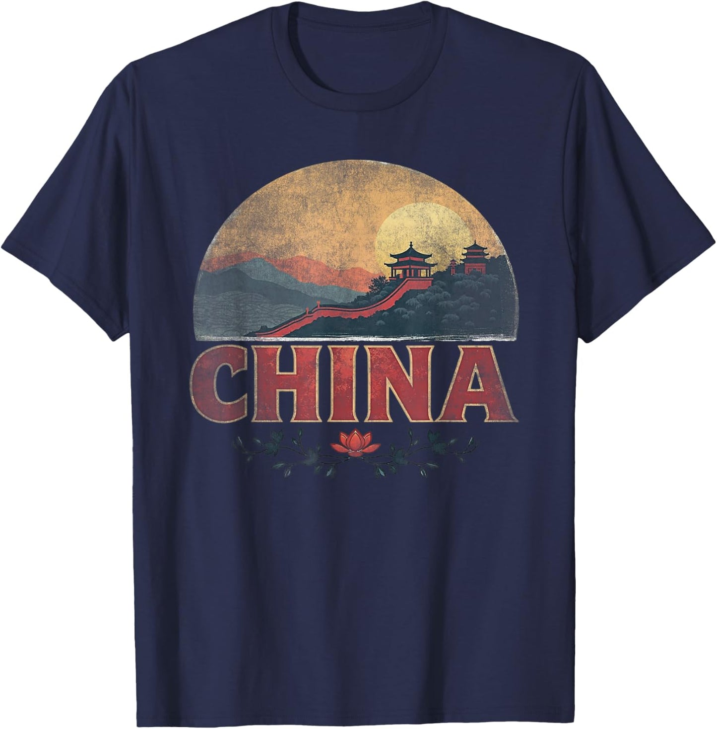 Retro China Landscape Vintage Souvenir T-Shirt - T-Shirt | Navy