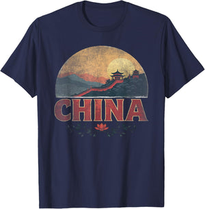 Retro China Landscape Vintage Souvenir T-Shirt - T-Shirt | Navy