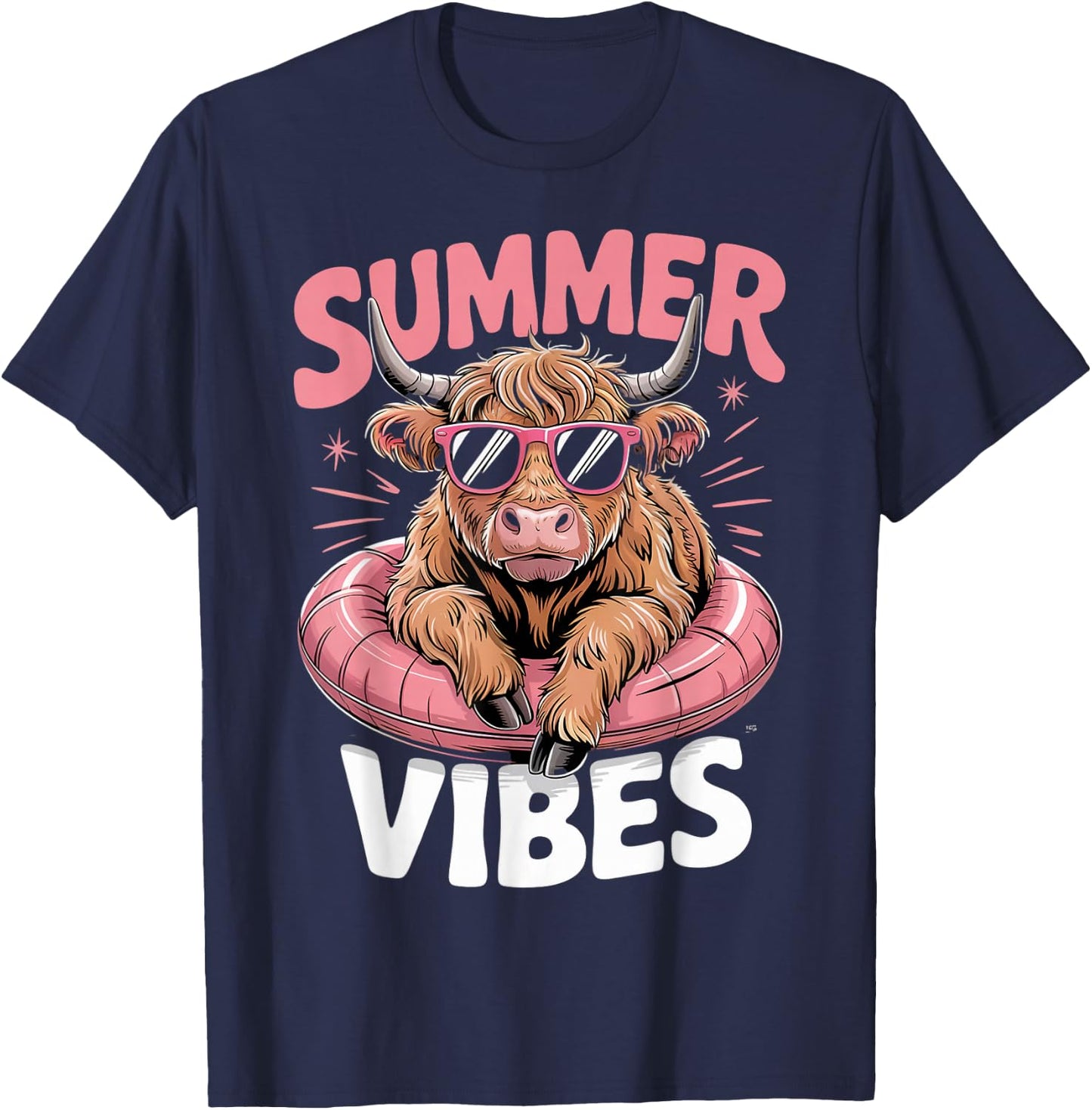 Summer Vibes Farm Farmer Scottish Beach Highland Cows T-Shirt - T-Shirt | Navy