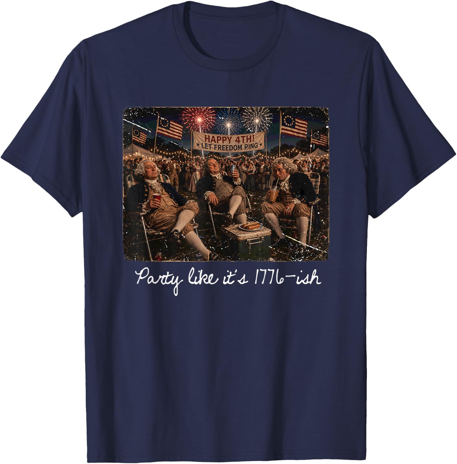 Party Like It is 1776 Funny 4th of July George Washington T-Shirt - T-Shirt | Navy