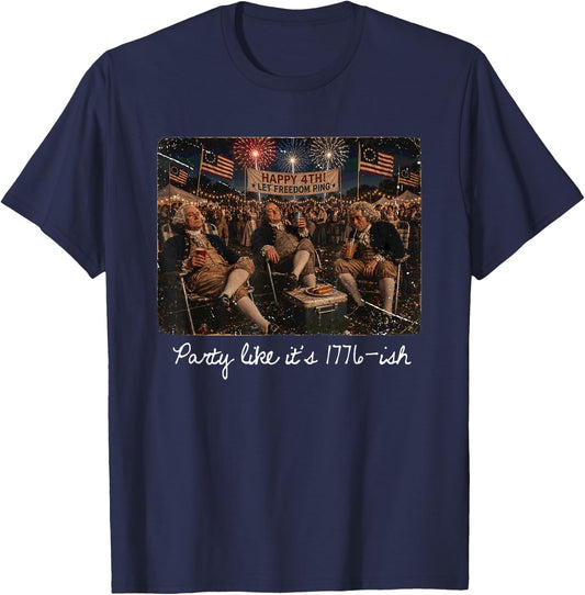 Party Like It is 1776 Funny 4th of July George Washington T-Shirt - T-Shirt | Navy