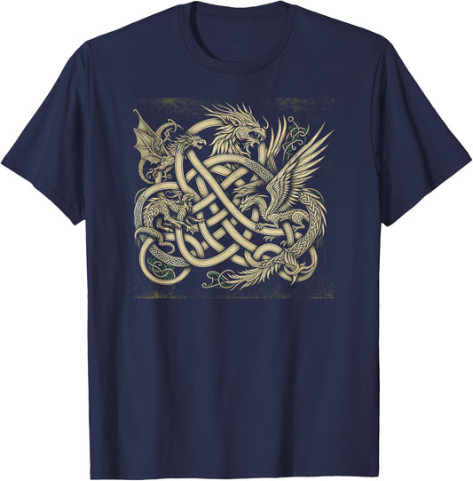 Intricate Celtic Knot with Dragon and Phoenix T-Shirt - T-Shirt | Navy