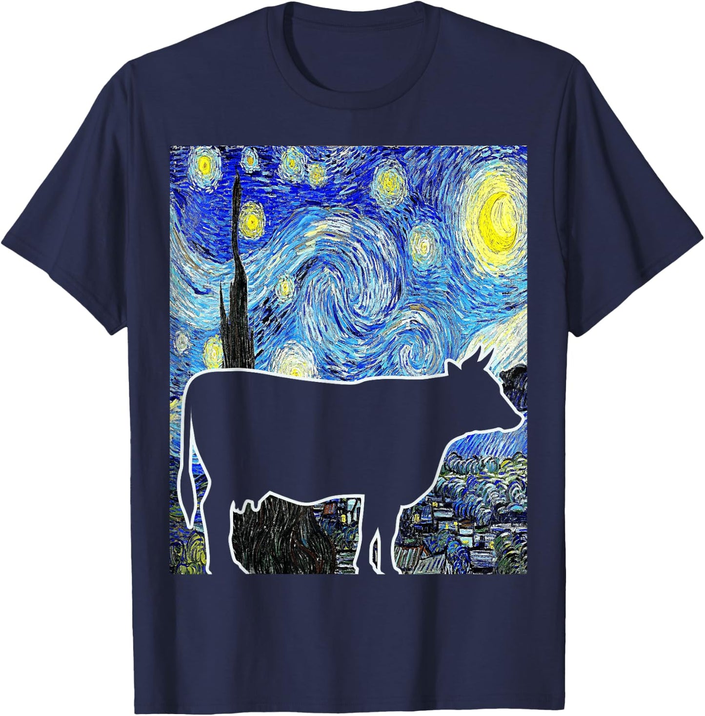 Cow Starry Night Van Gogh Funny Cow Farmer T-Shirt - T-Shirt | Navy