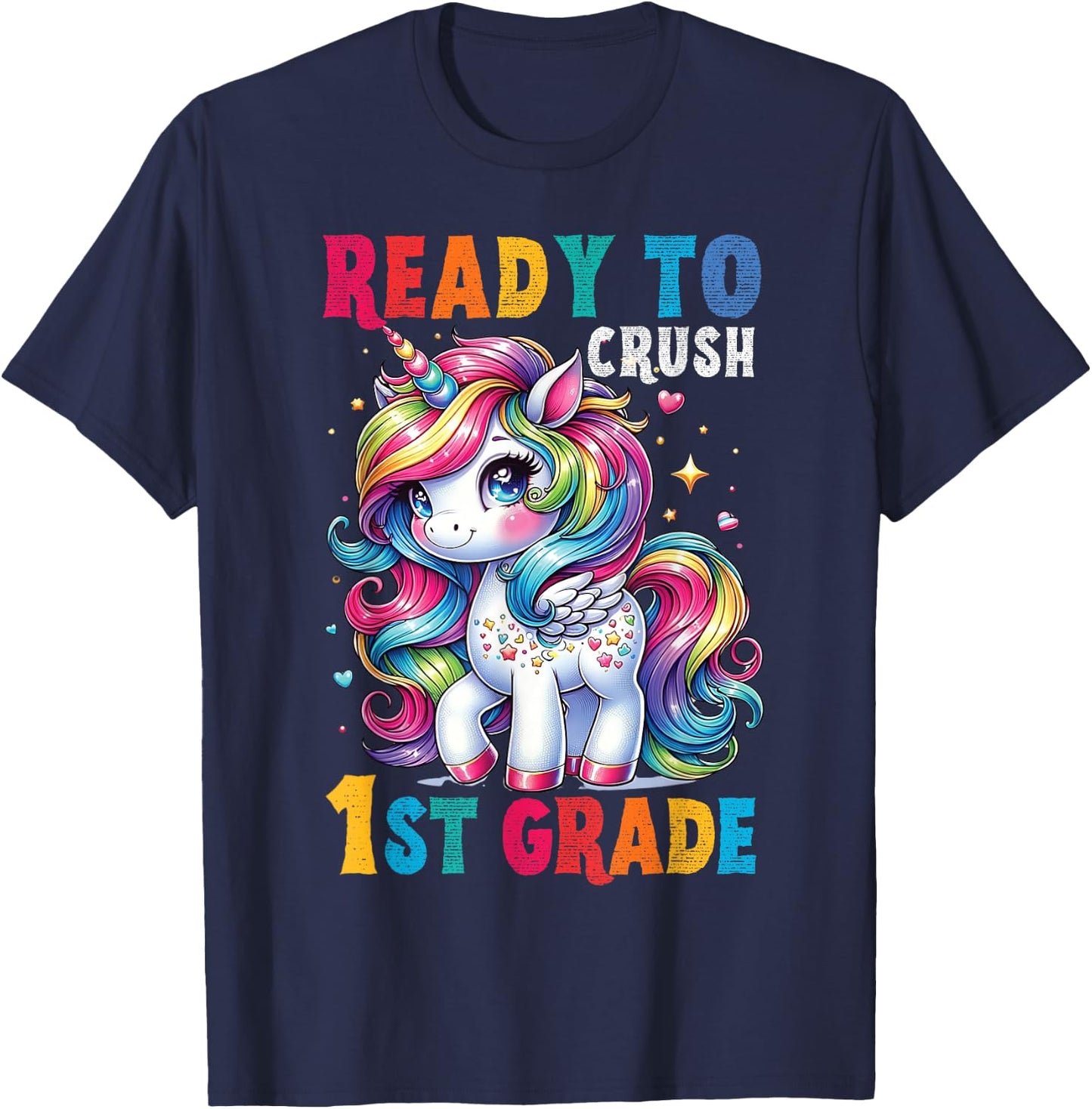 Student Unicorn Ready back to School crush 1st grade Girls T-Shirt - T-Shirt | Navy