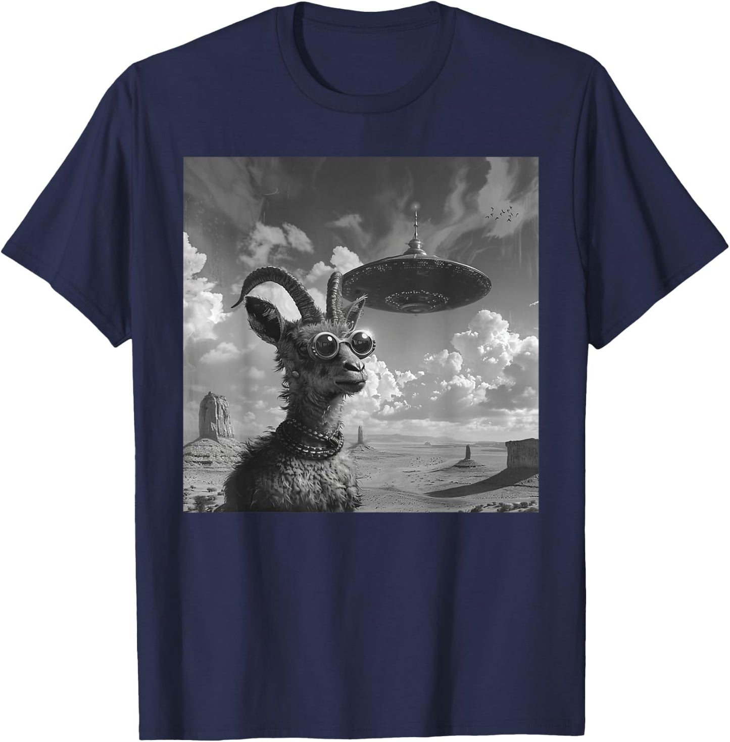 Ziegenbock mit UFO, Alien, lustiges Ziegenbock T-Shirt - T-Shirt | Navy