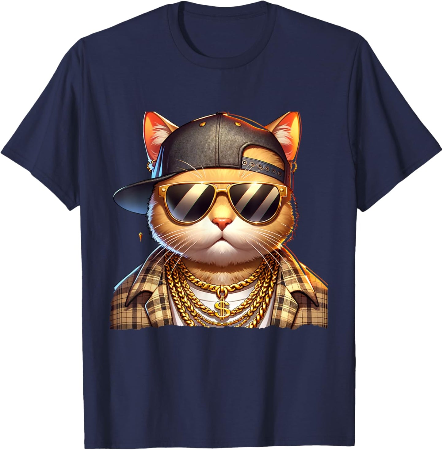 Cool Gangster Neighbourhood Cat Retro Cat Rapper , black T-Shirt - T-Shirt | Navy