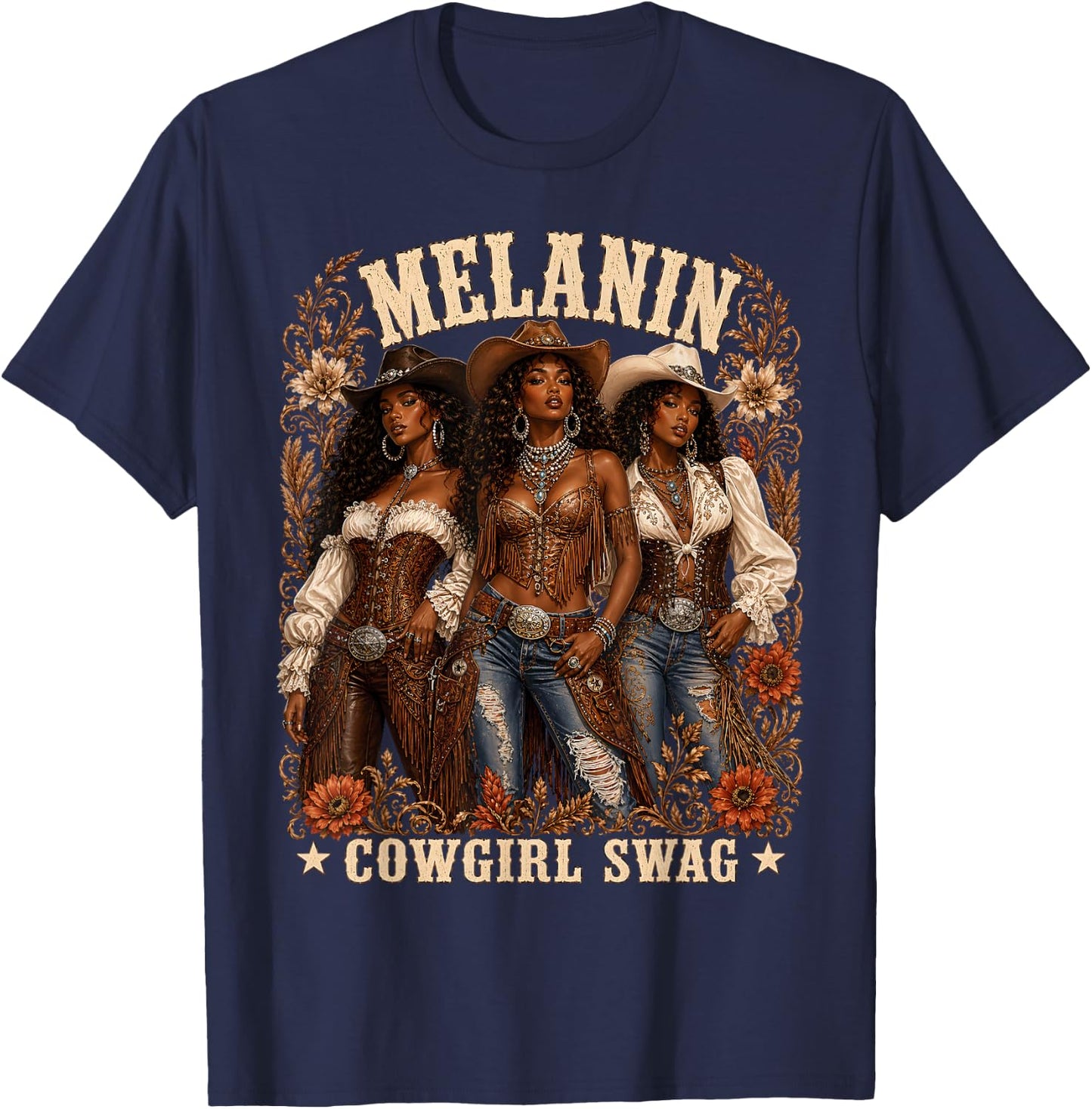 Cowgirl African Melanin Cow Girl Outfit T-Shirt - T-Shirt | Navy