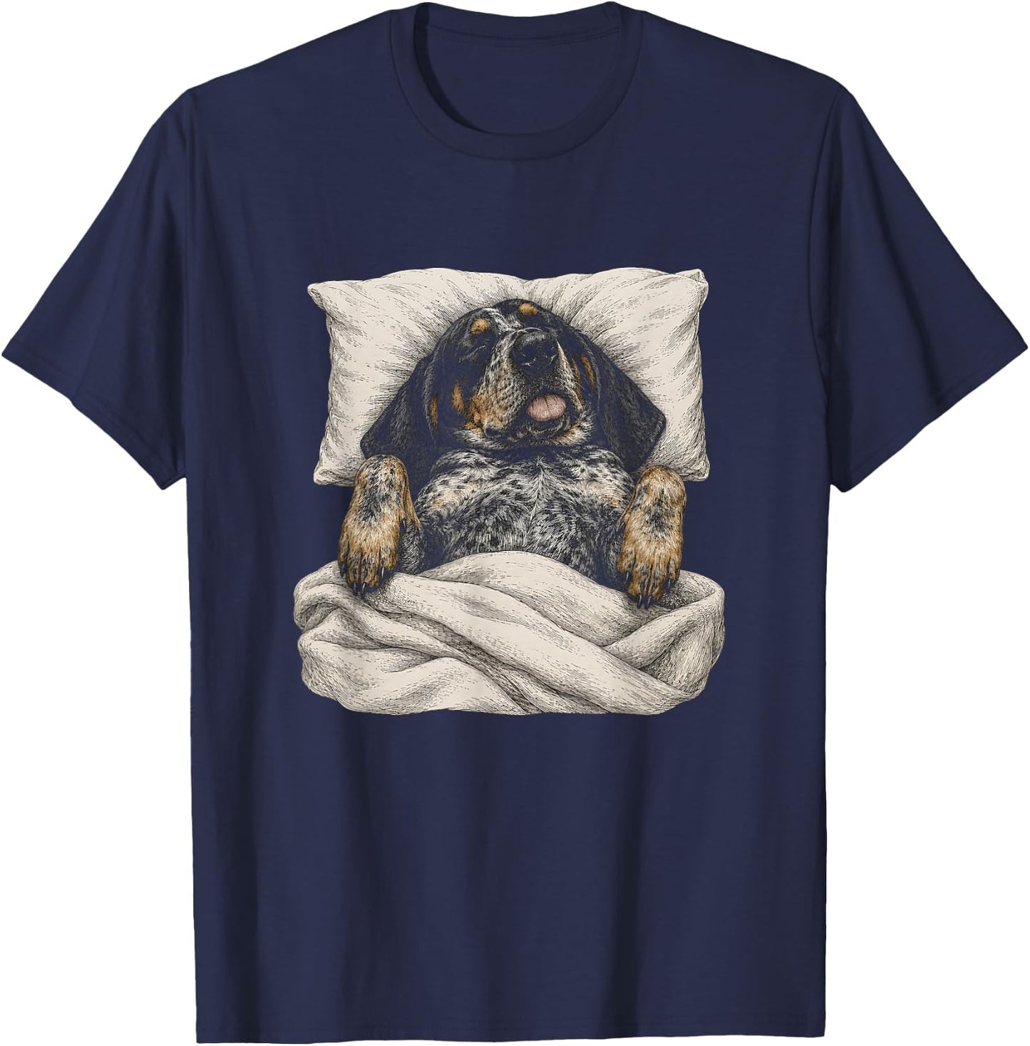 Sleeping Funny Bluetick Coonhound Artwork Design T-Shirt - T-Shirt | Navy