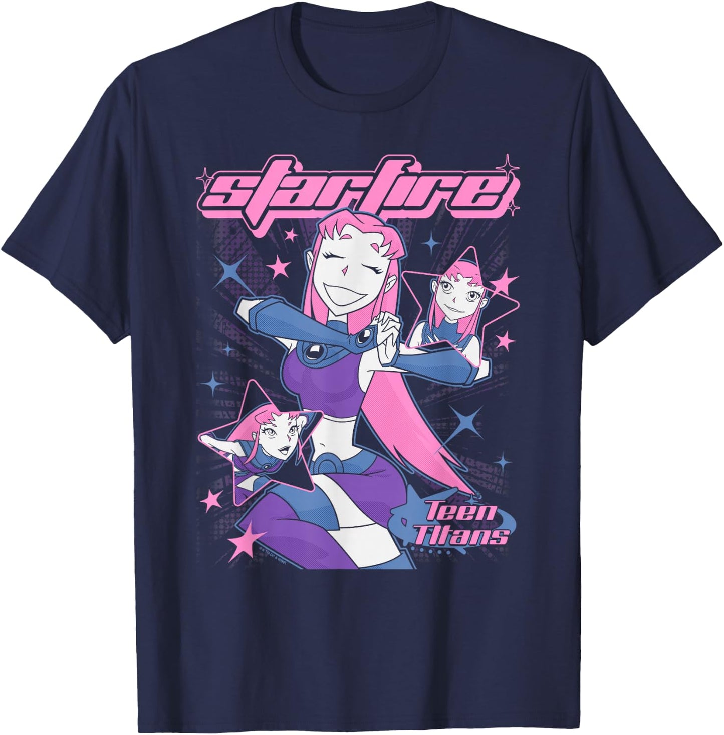 DC Comics Teen Titans Starfire Y2K Style Joyful Portrait T-Shirt - T-Shirt | Navy