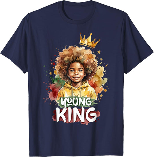 Black Young King Black History Month Juneteenth Kids Boys T-Shirt - T-Shirt | Navy