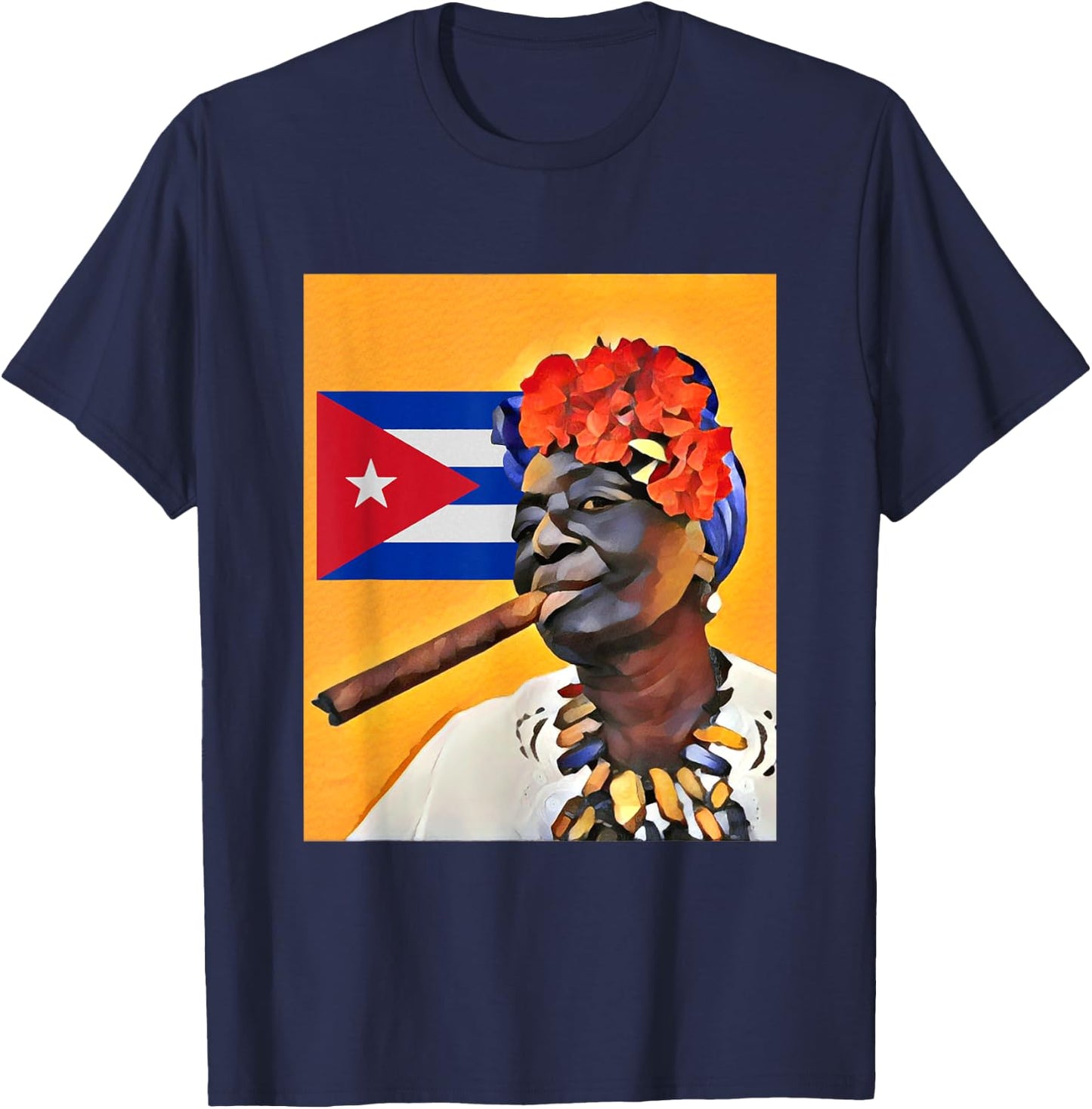 Afro Cuban women with cigar T-Shirt - T-Shirt | Navy