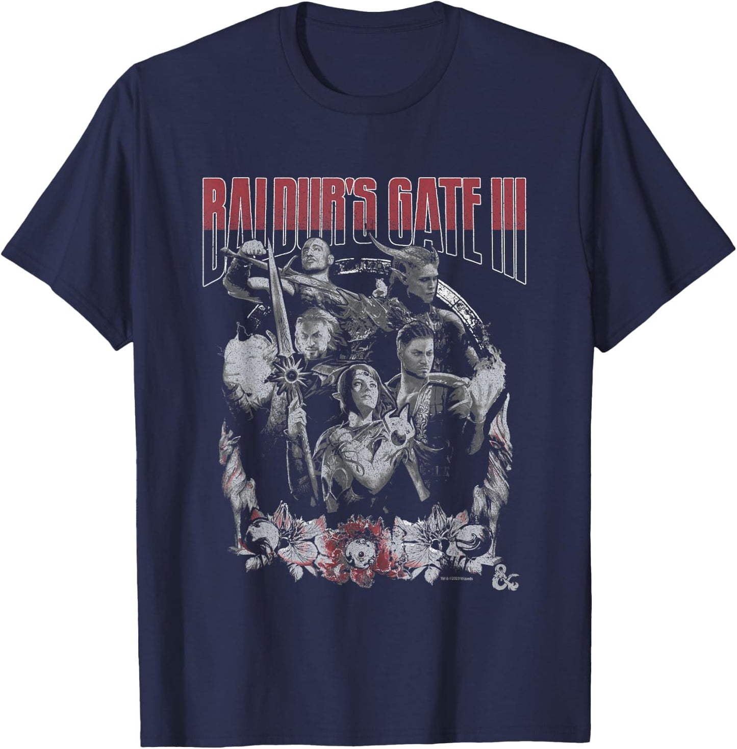 Dungeons & Dragons Baldur's Gate Distressed Floral Frame T-Shirt - T-Shirt | Navy