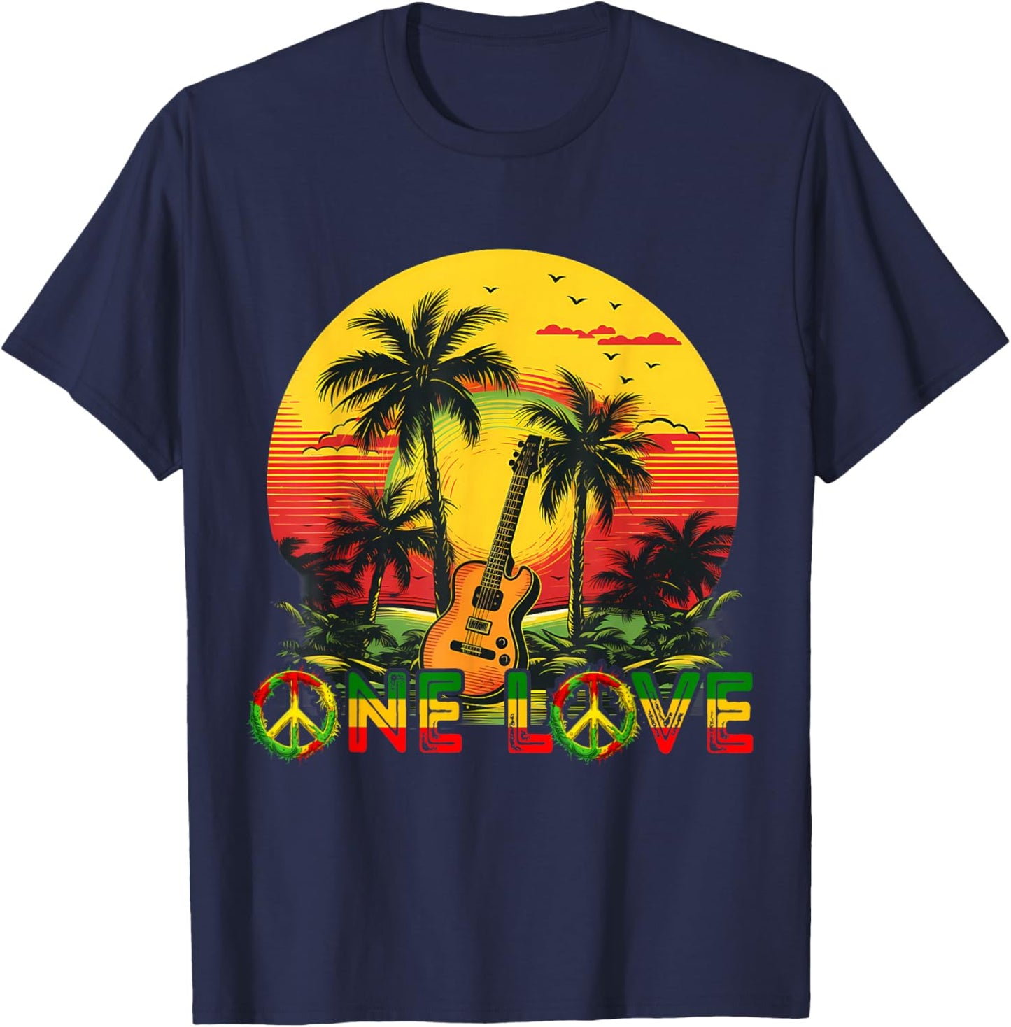 Guitarist Rasta Reggae Sunset Jamaica Reggae Music Guitar , Black, S T-Shirt - T-Shirt | Navy