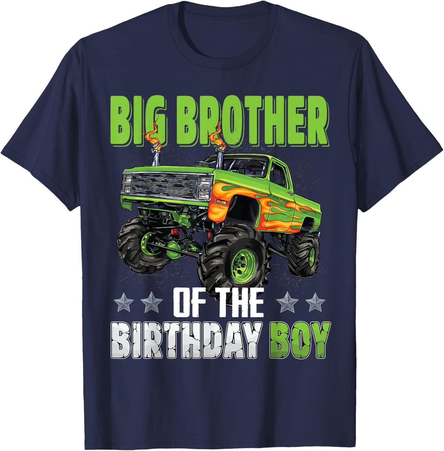 Big Brother of Birthday Boy Monster Truck Family Matching T-Shirt - T-Shirt | Navy