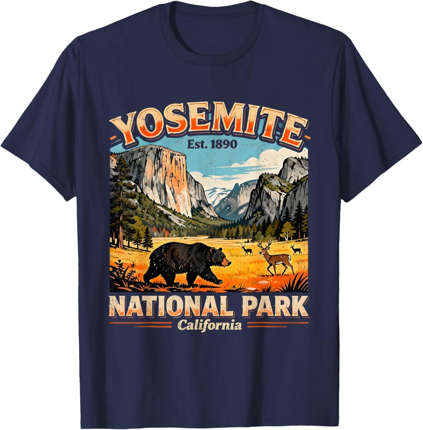 Vintage Yosemite National Park California Nature Hiking T-Shirt - T-Shirt | Navy