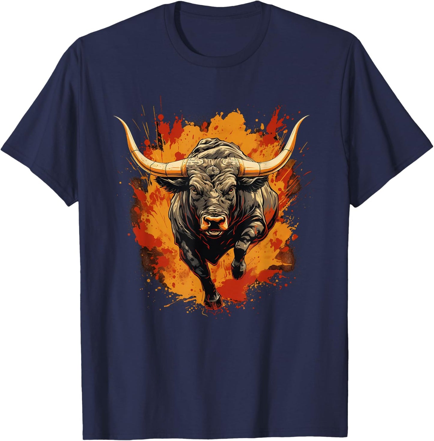 Cool Spanish Bull with Big Horns , black T-Shirt - T-Shirt | Navy