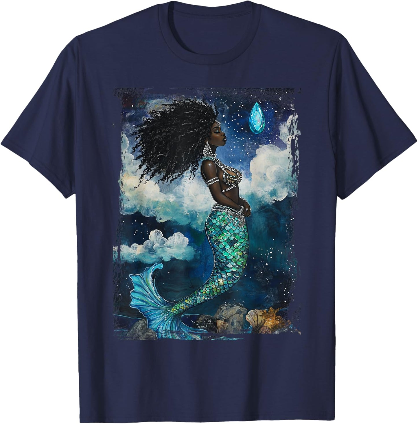 The Goddess Yemaya Wicca African Witch Temperance Mermaid T-Shirt - T-Shirt | Navy