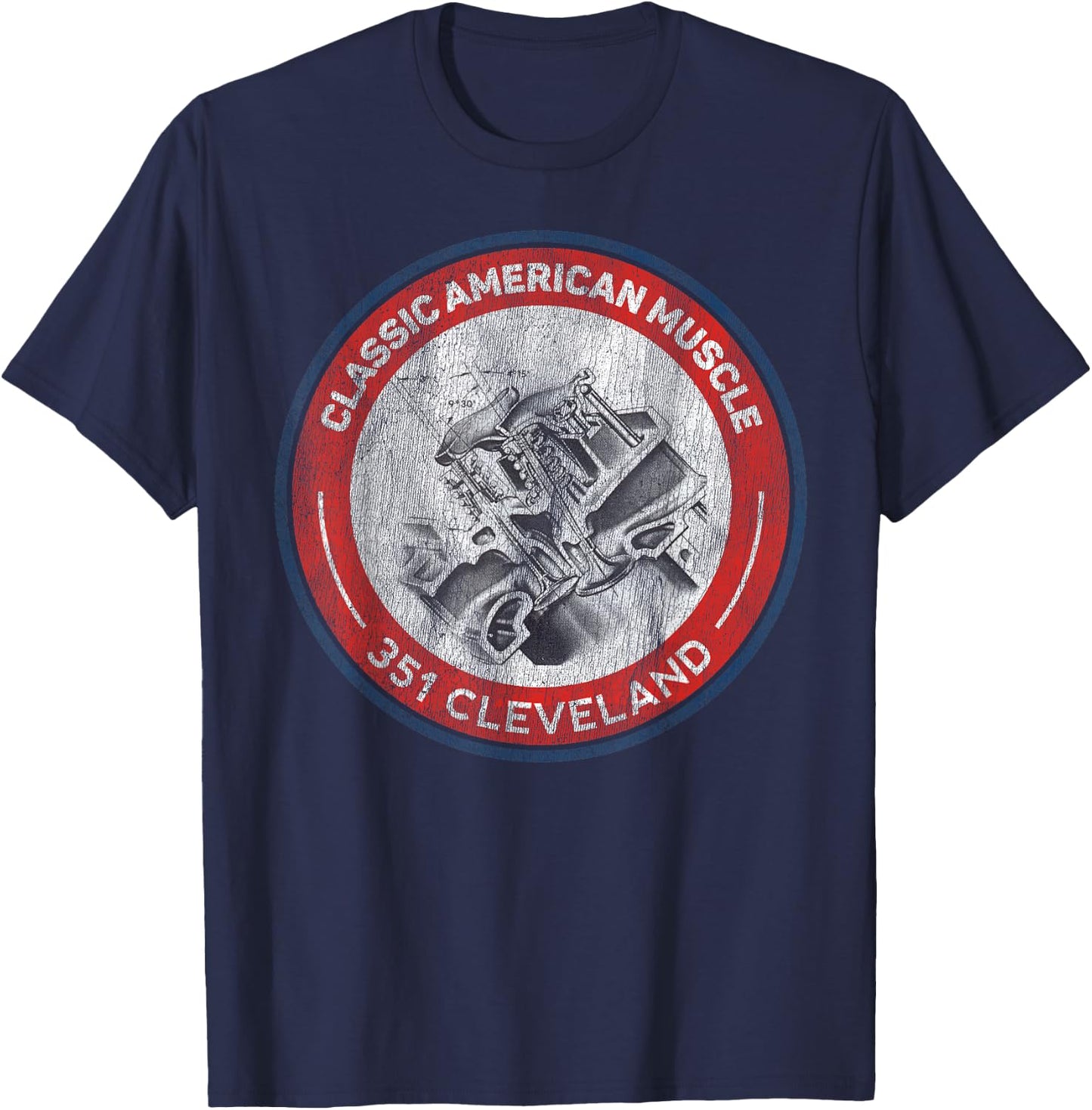 351 Cleveland Canted Valve Musclecar Retro Logo T-Shirt - T-Shirt | Navy