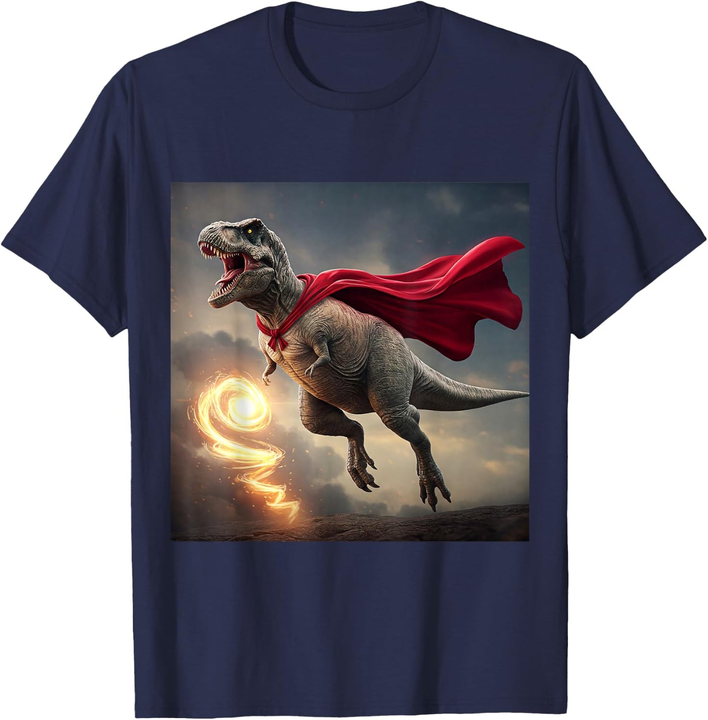 Superhero Dino: Dinosaur with Cape T-Shirt - T-Shirt | Navy