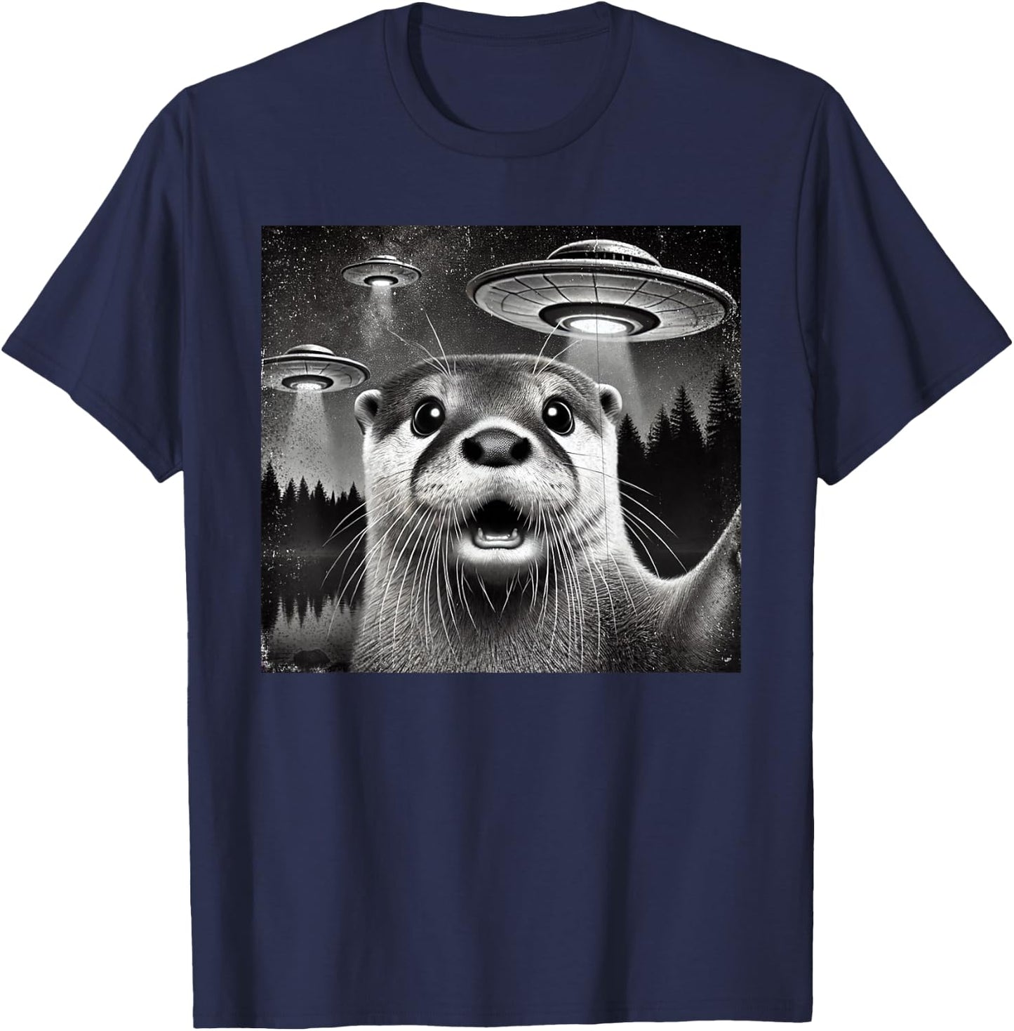 Funny otter Selfie with Alien UFO otters and alien lovers T-Shirt - T-Shirt | Navy