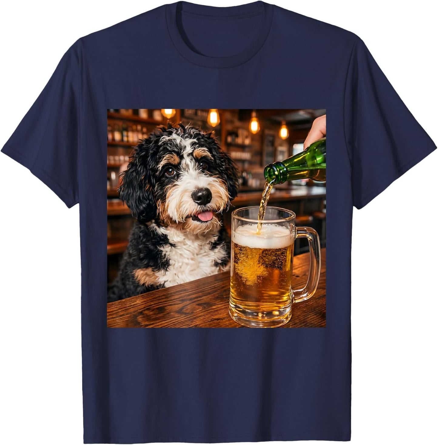 Funny Bernedoodle Drinking Beer Meme T-Shirt - T-Shirt | Navy
