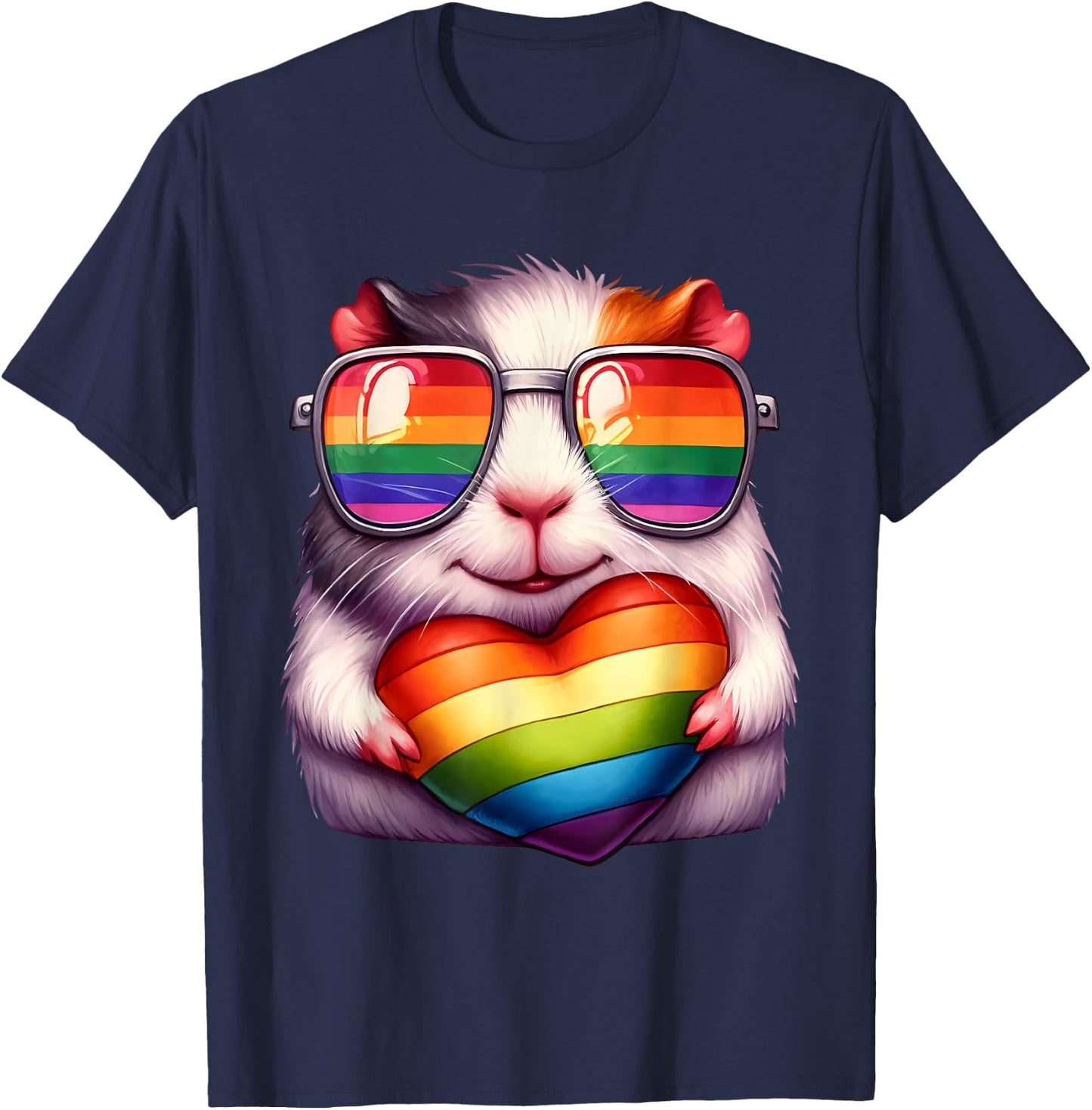 Gay Pride Guinea Pig Heart Rainbow LGBT Women Girls Kids T-Shirt - T-Shirt | Navy