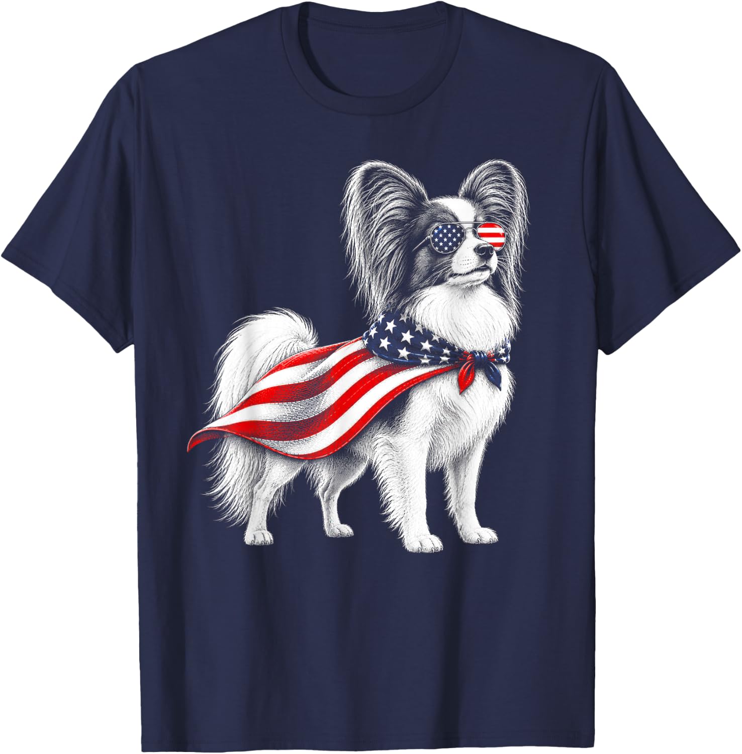 Papillon Dog 4th of July US American Flag Patriotic T-Shirt - T-Shirt | Navy
