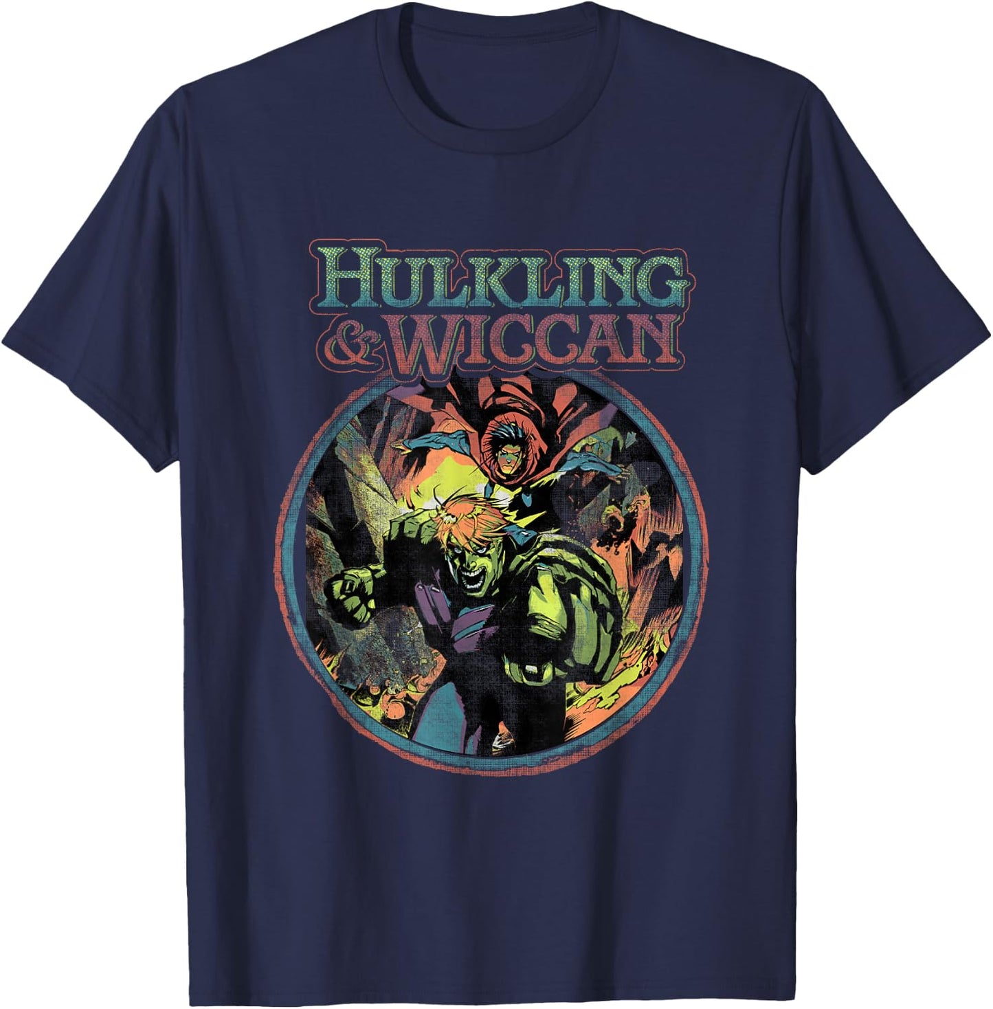 Marvel Universe Classic Hulking & Wiccan Retro Big Poster T-Shirt - T-Shirt | Navy