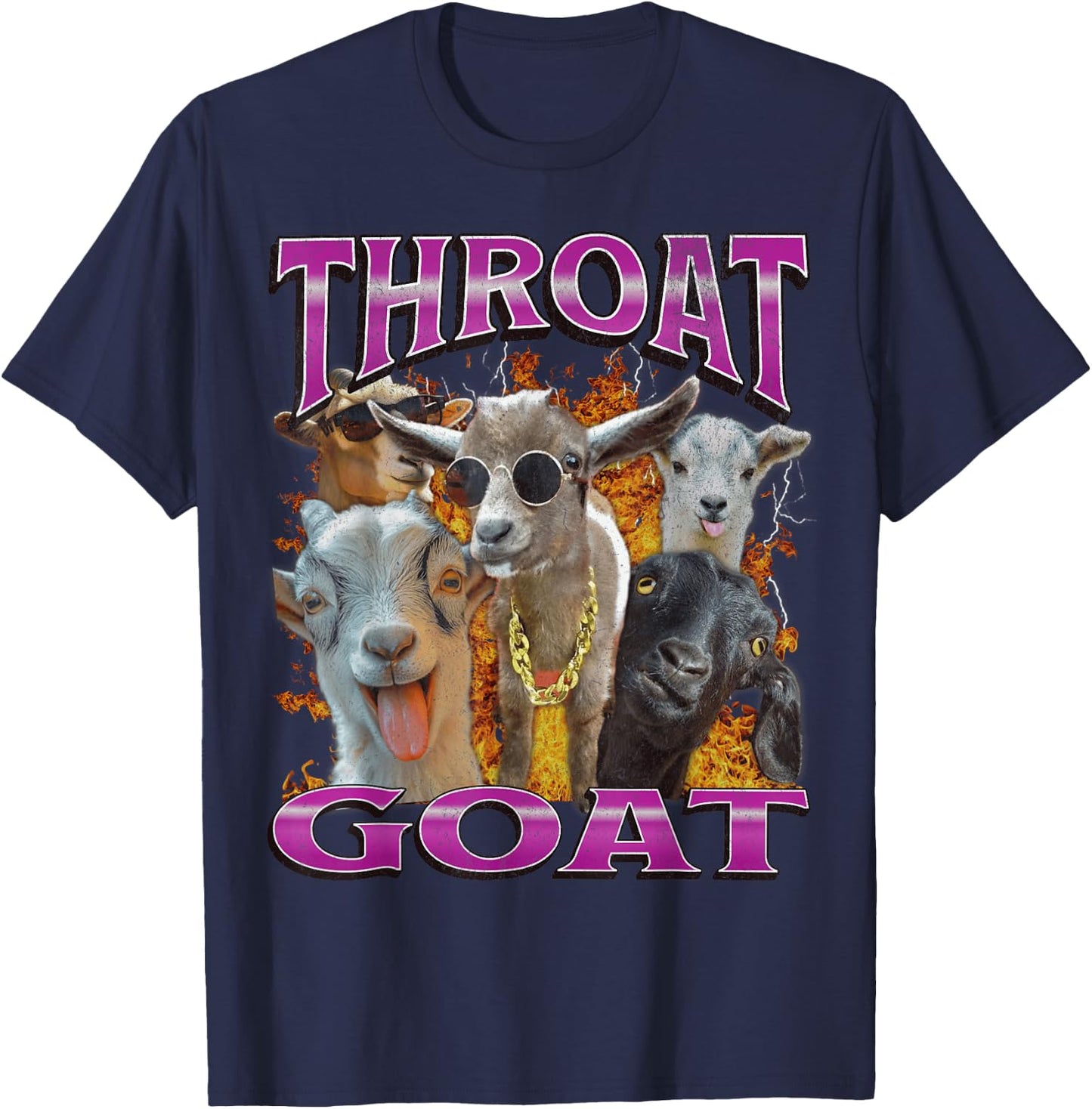 Throat Goat Funny Offensive Humor Bootleg Adult Y2K Graphic , black T-Shirt - T-Shirt | Navy