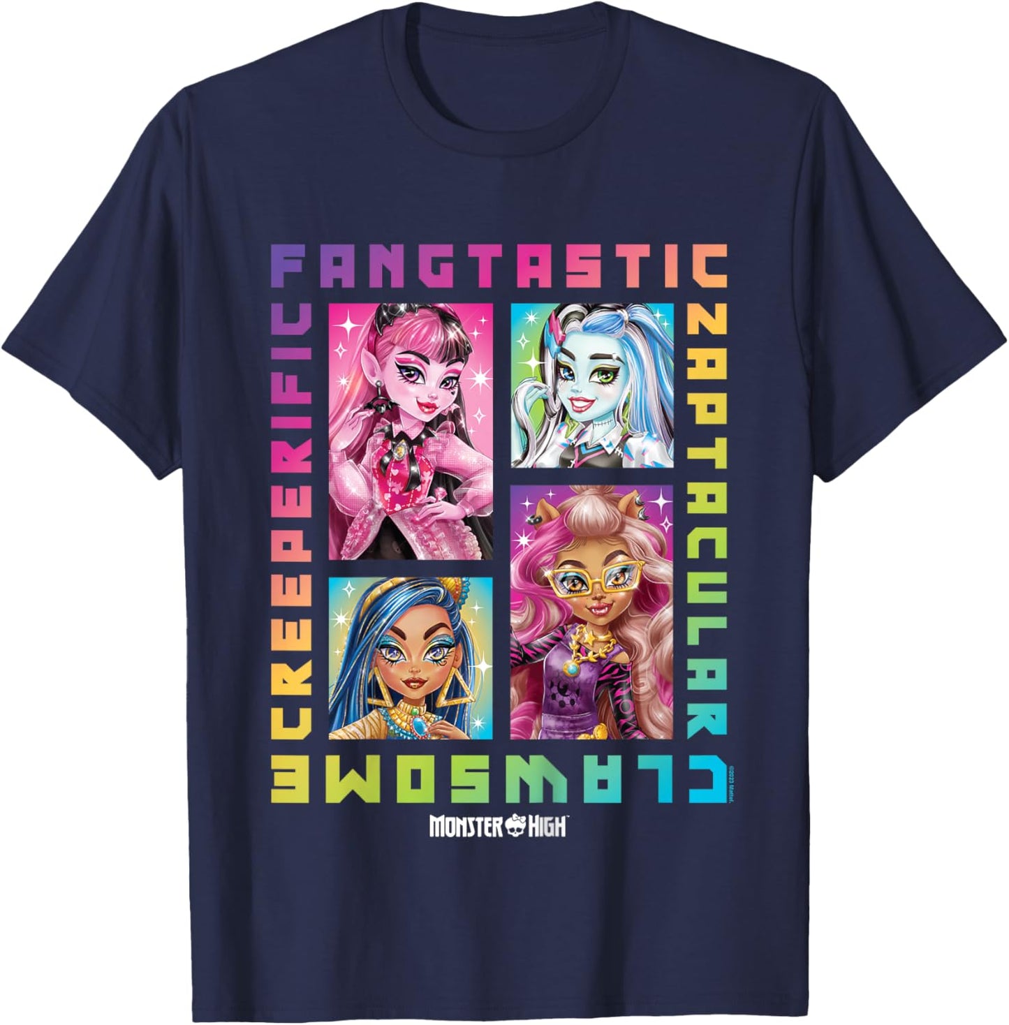 Children's Monster High Student Rainbow Grid , black T-Shirt - T-Shirt | Navy