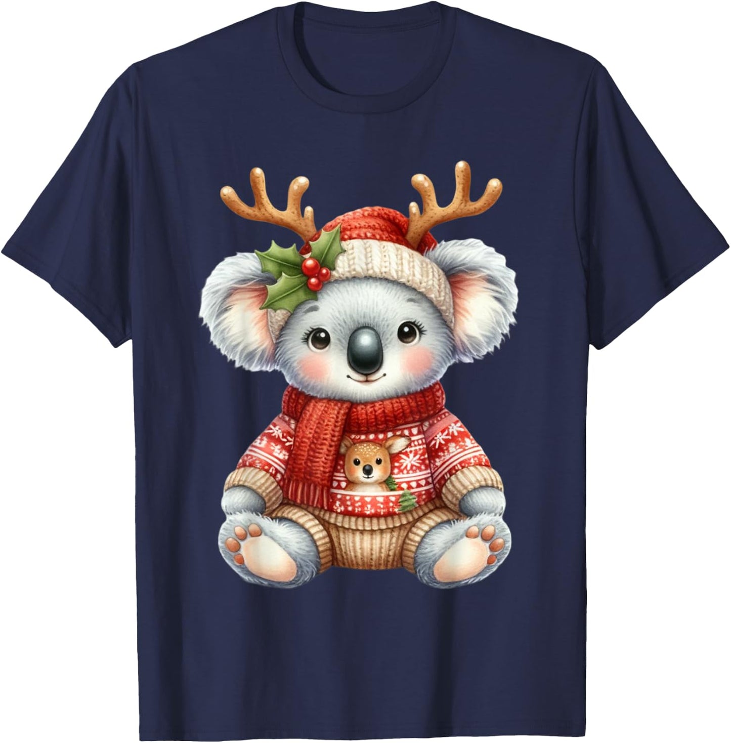 Koala Reindeer Hat Santa Christmas Funny Koala Xmas T-Shirt - T-Shirt | Navy
