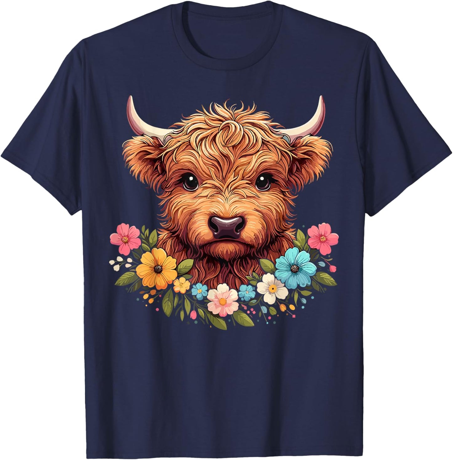 Baby Highland Cow Flowers Scottish Farm T-Shirt - T-Shirt | Navy