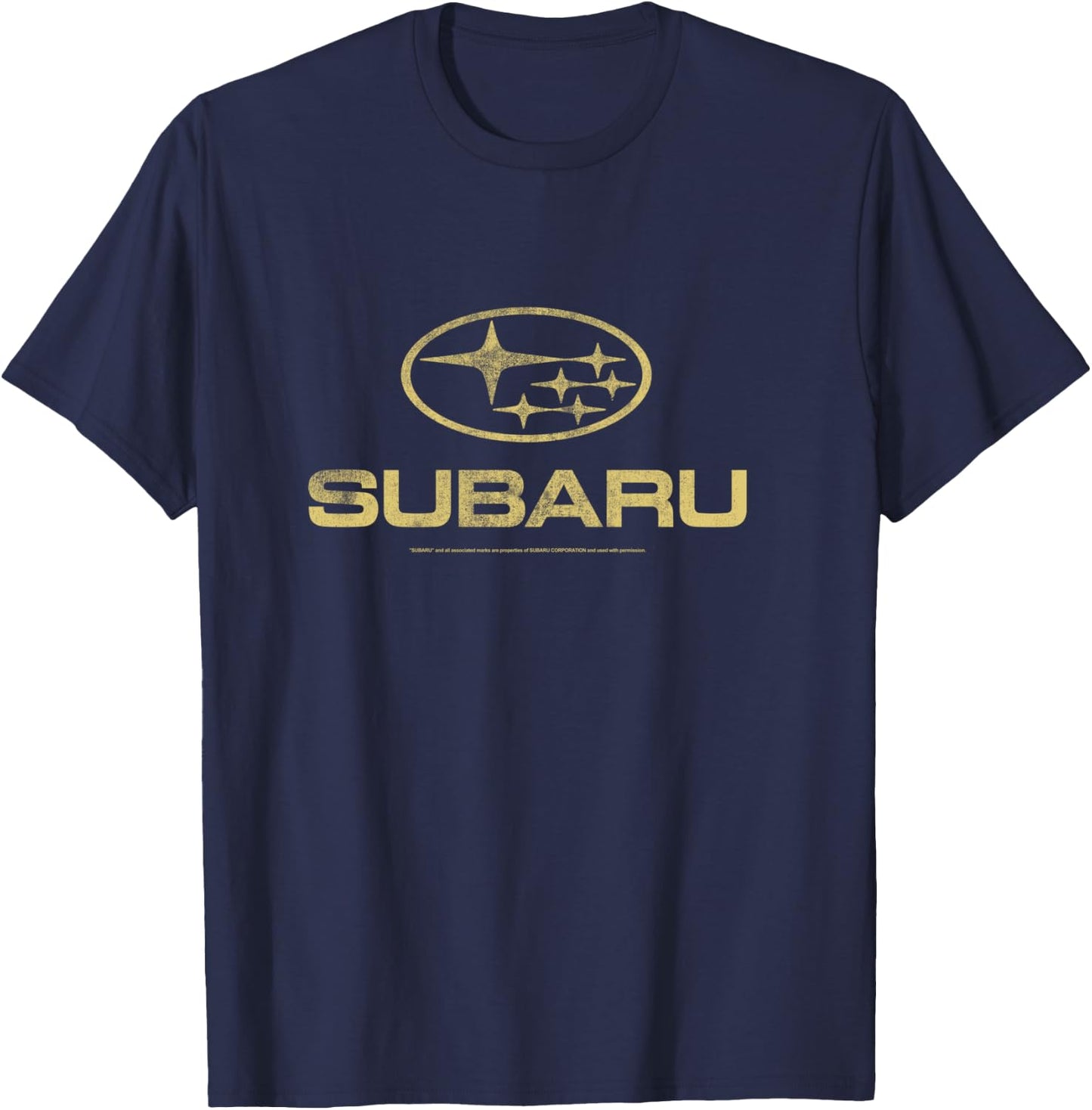 Subaru Distressed Star Logo in Yellow Car Company Manche Longue T-Shirt - T-Shirt | Navy
