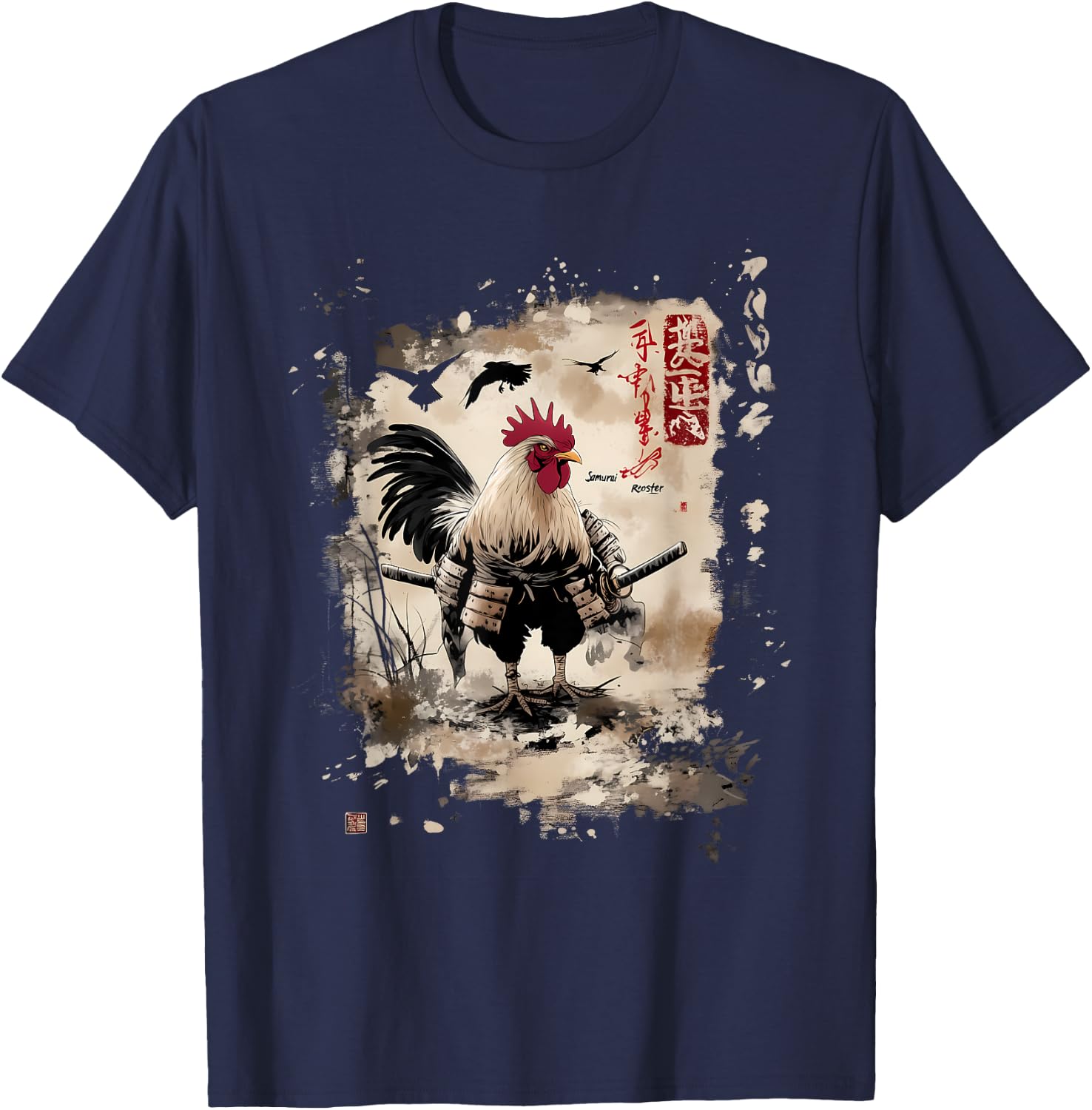 Samurai Rooster Warrior Vintage Japanese Anime Funny T-Shirt - T-Shirt | Navy